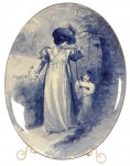 Babes in Woods Gorgeous 14 inch by 10 ¾ inch oval Babes in Woods plaque with a summer scene of a lady and girl.