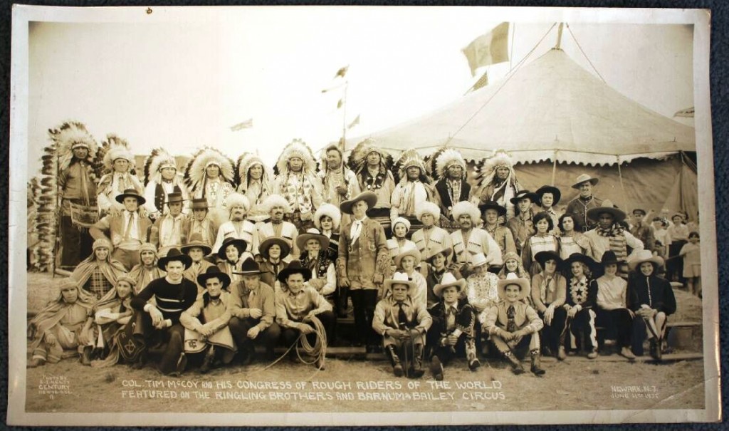 Col Tim Mccoy Kelty Photo This large size Kelty photo of Ringling Bros. and Barnum & Bailey shows Col. Tim McCoy and His Congress of Rough Riders of the World. McCoy was featured in the after-show during the 1935 season. This photo is valued at $300-400.