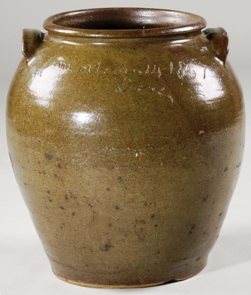 Dave the Slave This rare Edgefield District “Dave the Slave” 5-gallon jar in ovoid form, dated 1857, is expected to bring in an estimated $20,000-$30,000 at a Fine & Decorative Arts Cataloged Auction scheduled for Saturday, Dec. 5, hosted by Leland Little Auction & Estate Sales, Ltd.