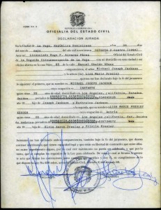 Marriage license The official signed marriage certificate issued to Michael Jackson and Lisa Marie Presley in the Dominican Republic in 1994 will be the top item up for bid in a Jan. 22-24 auction hosted by Philip Weiss Auctions.