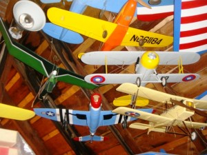 Model airplanes The collection of model planes is so extensive some of them—like these—are suspended from a ceiling.
