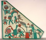 Tolliver Latex on plywood panel painting by Mose Tolliver, titled “Saturday Night Dance Hall” (circa 1989).