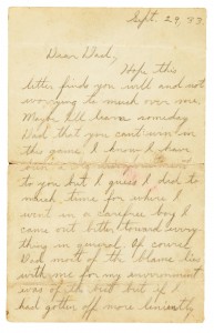 Dillinger Letter John Dillinger autograph letter signed "Johnnie" to his father from prison in Lima, Ohio.