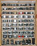 camera display Vintage cameras in a display case.