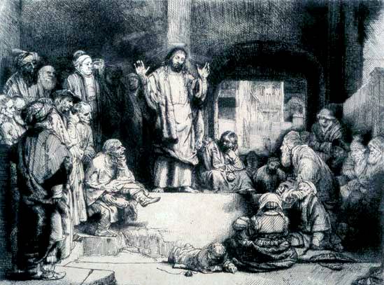 durand This etching titled "Christ Preaching" is a powerful image. Originally completed by Rembrandt in 1652, it is a grand example of the engraver’s art, but just one of many of Rembrandt's work reproduced over the years.