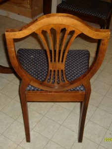 Chair This 1940s Colonial Revival reproduction of a mahogany Hepplewhite chair is made entirely of gum.