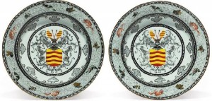 Dutch market semi-eggshell porcelain soup plates A pair of Dutch market semi-eggshell porcelain soup plates, circa 1734.