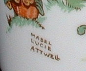 Shelley Mabel Lucie Atwell Mug Little Blue Bird Signature To piece is signed by the artist, Mabel Lucie Atwell, circa 1940.