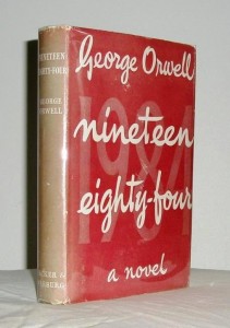 orwell2 Nineteen Eighty-Four” with a sun-damaged spine.
