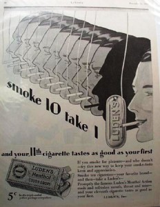 1928 Ludens Cough Drop-Smoking Drops 1928 Luden’s Cough Drop/Smoking Drops advertisement.
