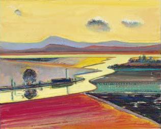 Valley River Wayne Thiebaud’s “Valley River” is a vibrant painting that features the flat, fertile farmland of the Sacramento River valley.
