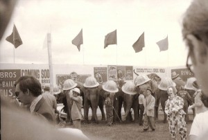 Elephants I took this photo of the elephants wearing construction hardhats at the groundbreaking of Circus World in 1973. The bright yellow hard hat was one of the many items on display at the reunion. It was restored by Billy Williams and brought to the reunion by Billy and his wife Karen.