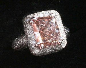 Fancy pink diamond A GIA-certified, 4.02-carat brilliant cut fancy pink diamond surrounded in platinum.