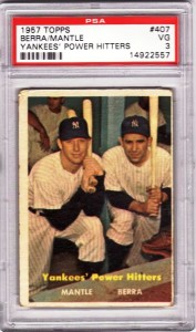 Mantle and Berra Baseball Card 1957 Power Hitters 1957 Topps Mantle/Berra #407 Power Hitters card.
