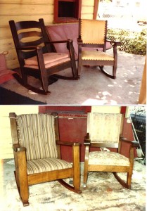 Mission Refinishing certainly enhanced both the appearance and the current market value of these two generic Mission style chairs from the early 20th century.