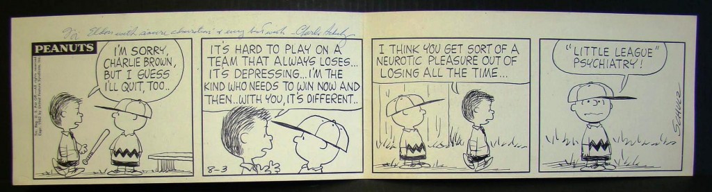 Peanuts Daily One of two original daily “Peanuts” strips by Charles Schulz from 1952 and 1962 made $18,080 each.