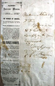 autograph This letter was written by Barnum in 1860 on letterhead of the American Museum, Barnum’s first museum, which was destroyed by fire in 1865. This letter was purchased in the early 1970s from Goodspeed’s Book Shop in Boston for $35. Today the letter is valued at $150 to $200.