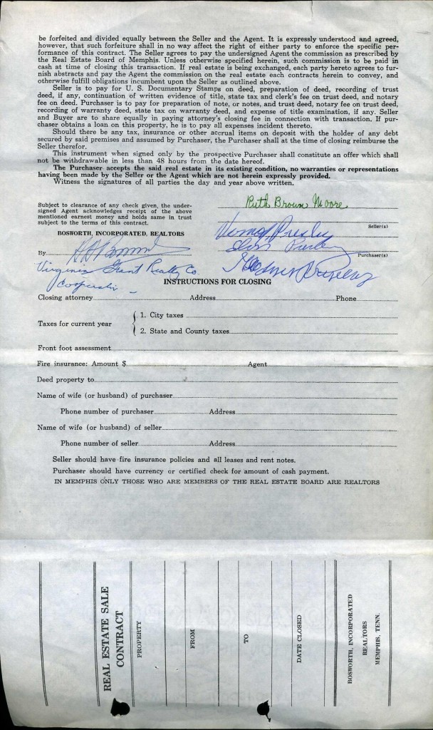 Elvis Document 2 The second page of the Graceland purchase contract, with signatures by Elvis Presley and his parents.