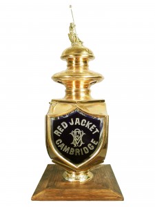Firemen's lantern This ornate firemen's hand pumper brass lantern, circa 1890, with embossed lettering, gaveled for $30,800.