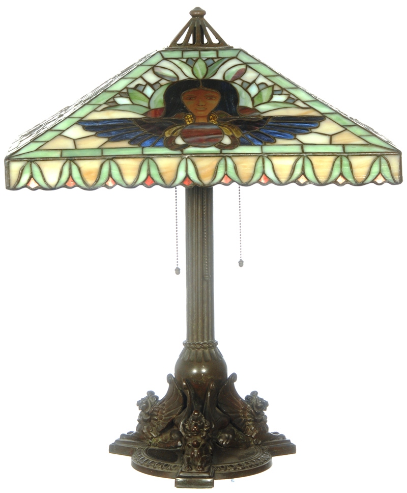 Handel lamp This 25-inch marked Handel lamp with Egyptian design was the top-selling item in the single-owner lifetime collection of Dale Gabel, held Apr. 9-10, 2010, at the St. Charles Convention Center in St. Charles, Mo., gaveling down for $16,000.