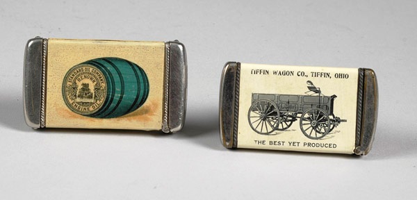 CELLO MATCH SAFES These Cello Match Safes featuring Tiffin Wagons & Standard Oil would expected to fetch $250-$350 at auction.