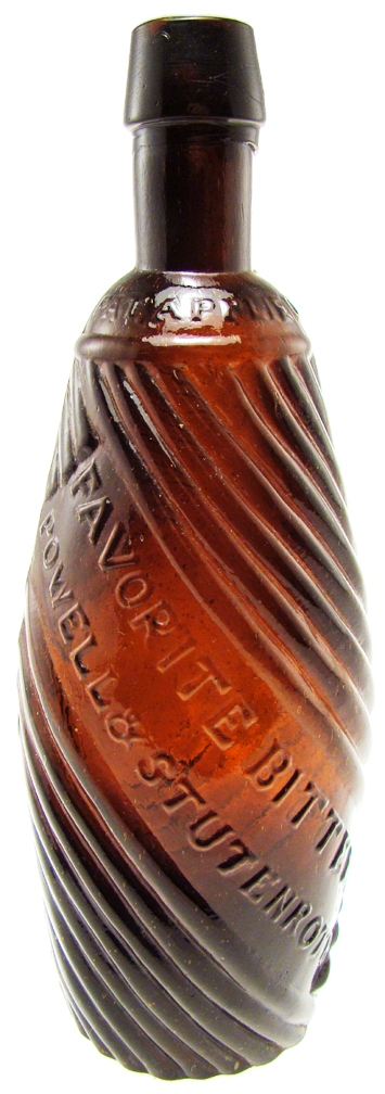 Favorite Bitters The expected top lot of American Bottle Auctions’ Internet and catalog online sale, to be held from May 24 to June 1, 2010, is this “Favorite Bitters” Powell & Stutenroth bottle, 9.7. the bottle has a minimum bid of $10,000.