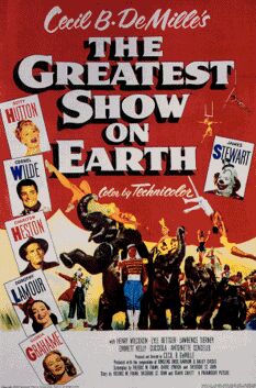 GSOE Poster The Greatest Show On Earth” one-sheet movie poster is valued at $200-$300, although they can sometimes be found for less. Re-release posters sell for about $50 or less and can be identified because Jimmy Stewart in his clown costume is holding an Oscar.
