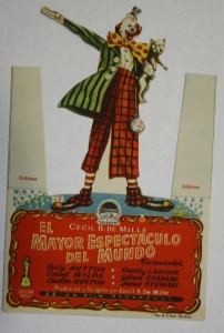GSOE mexico The Greatest Show On Earth” was released around the world. This small die-cut counter card was made for the Ideal Cinema, a Mexican motion picture theater. Value under $10.