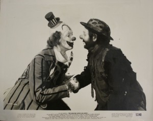 GSOE movie photo The most desirable photos from the motion picture are those licensed to theaters by National Screen Service Corp. like the one featuring Jimmy Stewart in clown makeup and world famous clown Emmett Kelly. These are valued at $10 and up.