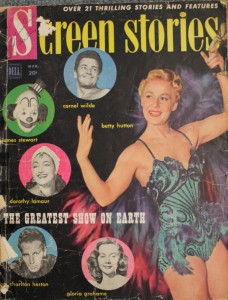 GSOE screen stories cover The Greatest Show On Earth” was featured on the cover of the March 1952 issue of “Screen Stories.”