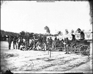 General-Hunter-006 Medical personnel and ambulances prior to the battle of Gettysburg. Henry Eisenbeis, who was wounded early in the war, was volunteering as a doctor’s assistant, and was at Gettysburg.