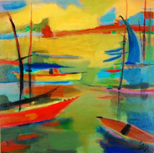 Jackie Berkley Original acrylic on canvas painting by Jackie Holland Berkley, titled “Portside #15” (circa 2005).