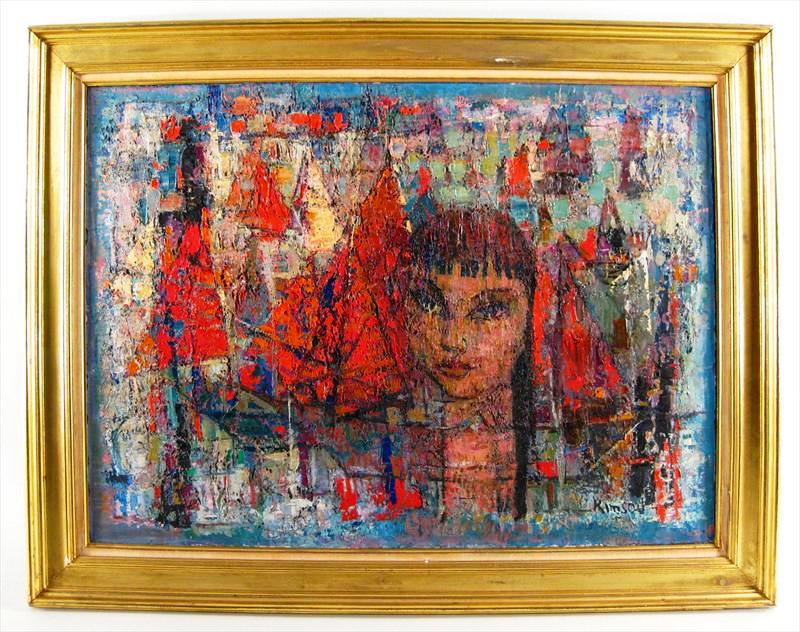 Kim Heung Sou This oil on canvas painting by Korean artist Kim Heung Sou was the top-selling item at the Apr. 14-28 Internet and catalog auction held by Litchfield County Auctions. The piece, titled “Head of a Young Girl Amid Triangular Shapes,” sold for $43,200.