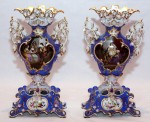 Old Paris vases This beautiful pair of blue and gold Old Paris vases (circa 1860) standing 20 inches tall sold for $1,344 each.