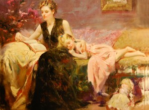 Pino Hand-embellished giclee on canvas by Pino (Giuseppe Dangelico), titled “Precious Moments.”