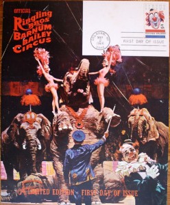 lou-card Even Ringling Bros. and Barnum & Bailey got into the act by printing this oversized card and an envelope with the same artwork to feature the first day cover of the circus stamp.