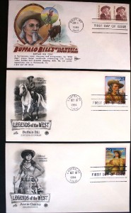 wildwest fdcs These three FDCs show the two Buffalo Bill stamps and the Annie Oakley stamp. Individual stamps like these and even envelopes with first day of issue cancels are worth $1 or less.