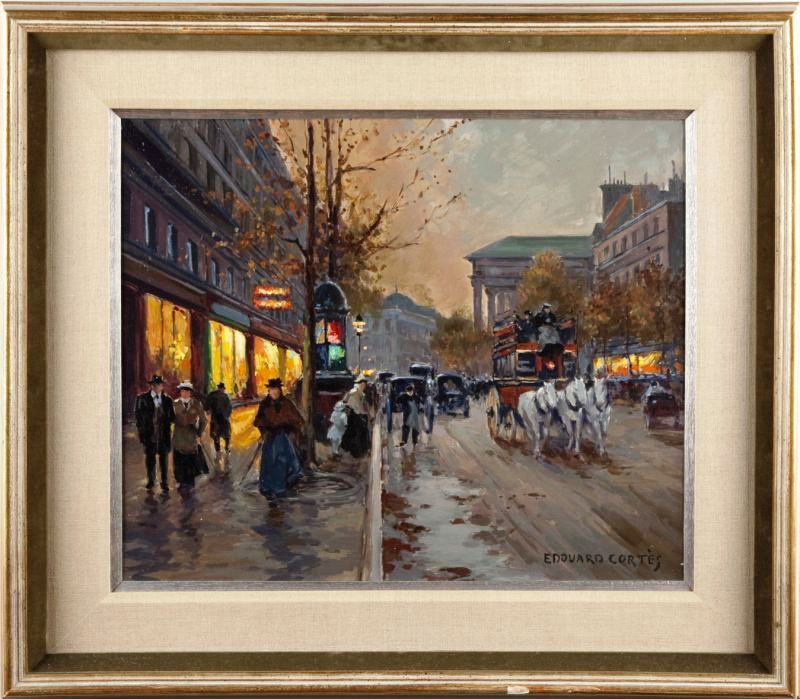 Cortes painting This original oil on canvas Paris street scene by renowned French artist Edouard Cortes led the two-session Fine & Decorative Arts Catalog Auction, held June 19, 2010 by Leland Little Auction & Estate Sales, Ltd., sold for $34,500.