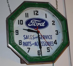 Ford clock An original Ford Sales and Service Parts & Accessories octagonal neon clock.