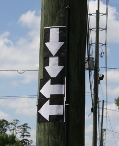 arrows1 These are two postings of arrows for Carson & Barnes Circus at a recent (May 2010) appearance in Florida. The first group of arrows indicates the trucks are approaching the circus lot.