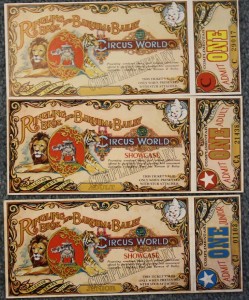 Circusworld In 1973 Ringling Bros. and Barnum & Bailey opened their Circus World theme park in Central Florida. The tickets were designed to be collectible. In fact the words “Collector Series Ticket” appeared on the large stub that was retained upon entry. Tickets with stubs sell for about $5 each.