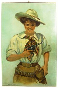 Colt cowgirl poster This extremely rare 1910 Colt cowgirl poster with the small lettering variation is expected to bring between $2,000 and $8,000.