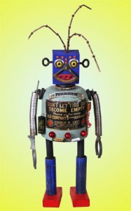 Greenbaum sm One of 10 Kent Greenbaum-designed folk art robots, each unique and constructed from spare toy parts, hardware and other offbeat fragments, will be sold at a July 17, 2010 auction hosted by Old Town Auctions. (Old Town Auctions image)