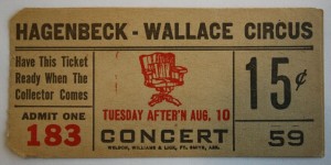 HW Concert The Concert was also called the Aftershow. It was a performance after the main show ended. The public was charged an additional fee, in this case 15 cents, to remain in their seats and watch the performance. In the 1920s the Hagenbeck-Wallace Circus had a Concert that featured Wild West performers and American Indians. Value of this ticket is $10-15.