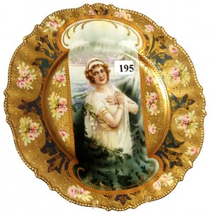 Keyhole plate 2 R.S. Prussia 8 ¾-inch mold #343 keyhole plate with winter season portrait décor.