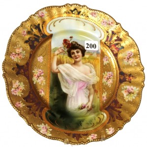 Keyhole plate 3 R.S. Prussia 8 ¾-inch mold #343 keyhole plate with summer season portrait décor.