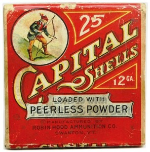 Robin Hood shell box Robin Hood “Capital Shells” 2-piece empty 12-gage shell box (est. $525-$2,500).
