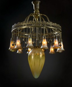 Tiffany Moorish Chandelier This a very rare Tiffany Moorish Chandelier with pulled feather and lily lights brought an astounding $59,800 (including the buyer’s premium) at an October 6, 2006 auction.