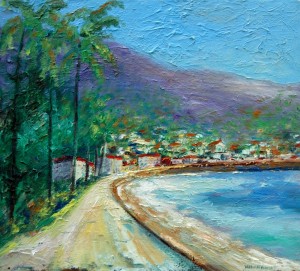 Village By the Sea Original oil on canvas work by William (Vincent) Kirkpatrick, titled “Village by the Sea,” will be among the 35 works shown in the exhibition “William Vincent Kirkpatrick: American Impressionist.”
