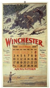 Winchester calendar Rare 1899 Winchester calendar with December page and all correct bands (est. $1,300-$4,500).